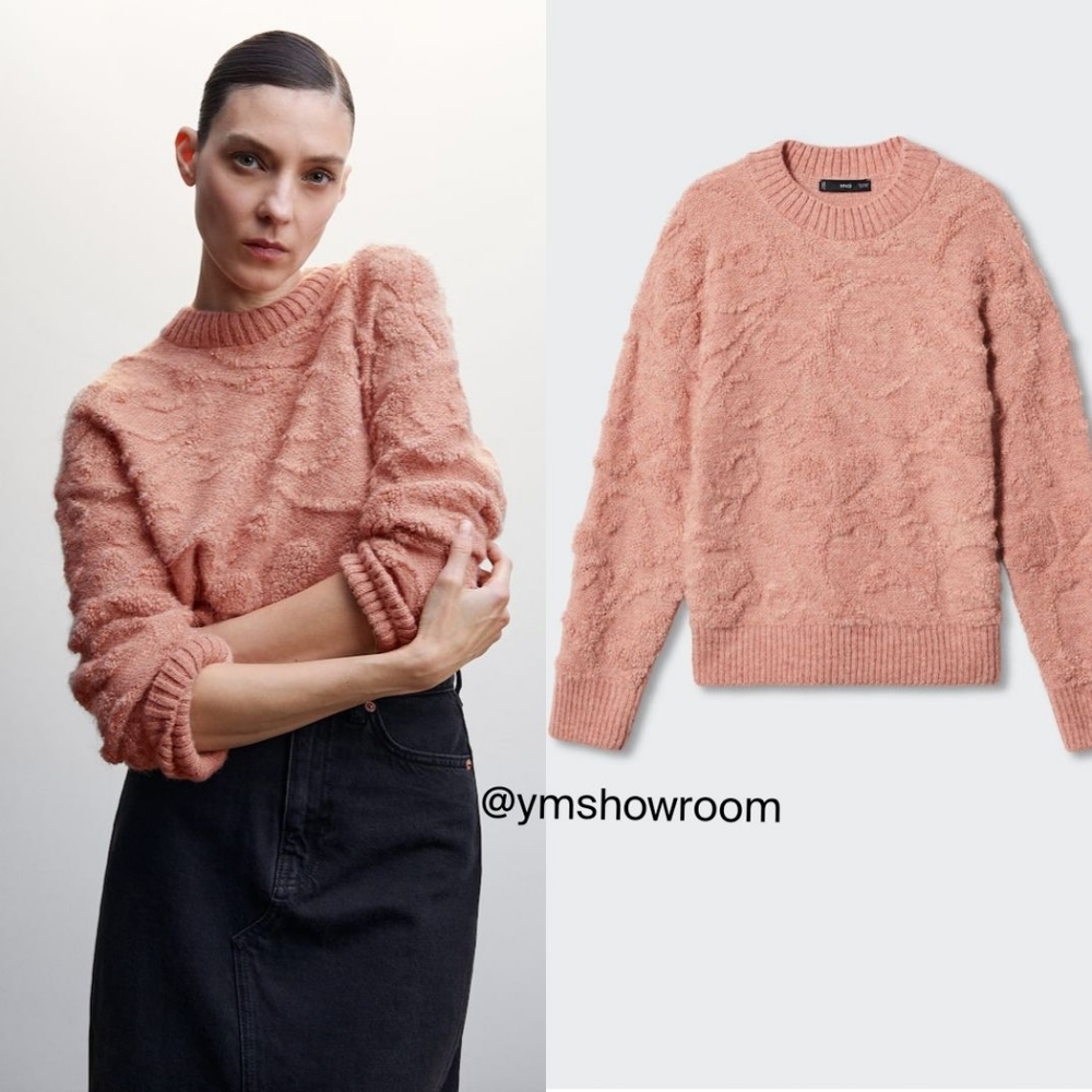 Mango Textured Blush Pink Crewneck Sweater
